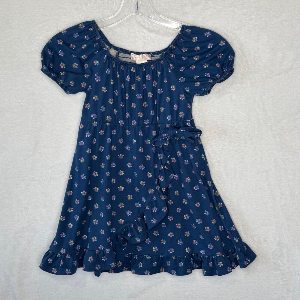 Emma & Elsa Girls Size 6 Blue Floral Dress Puff Sleeve